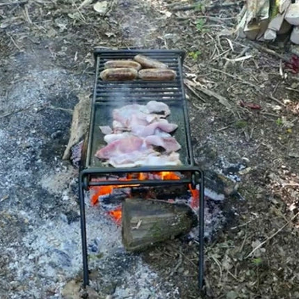 ブッシュクラフト グリル台40×20cm 鉄板/金網 ブリディシュ製