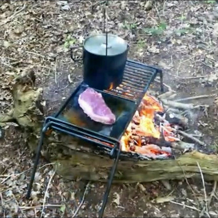 ブッシュクラフト グリル台40×20cm 鉄板/金網 ブリディシュ製